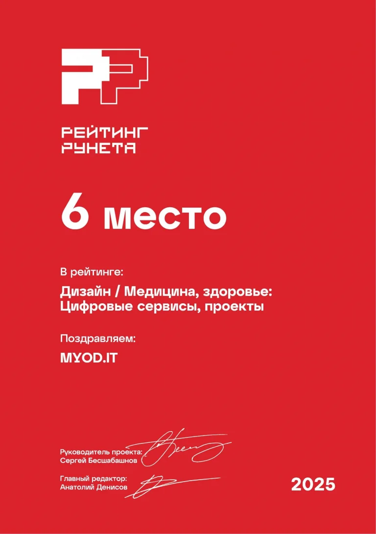 Диплом Рейтинг Рунета 2025 — Дизайн, Медицина, 6 место